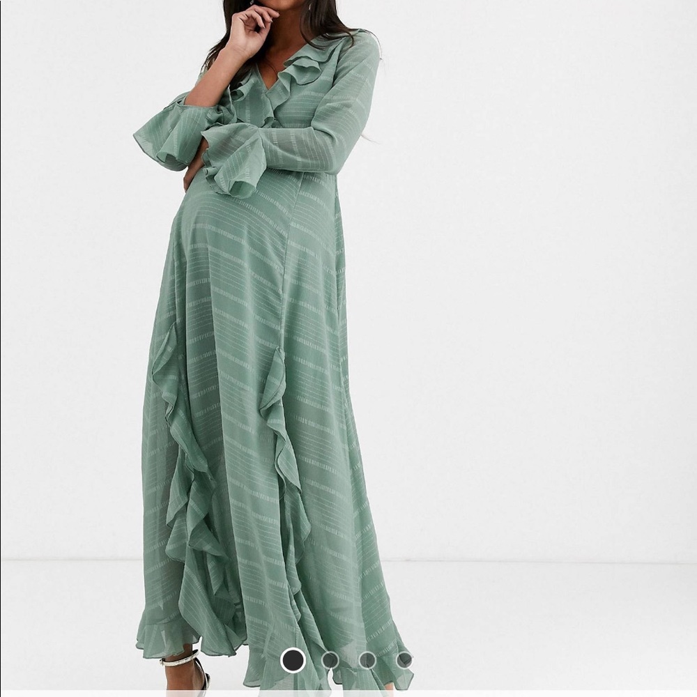 ASOS Maternity Sage Green Ruffle Maxi Dress